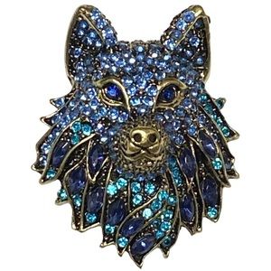Blue Crystal Wolf Brooch